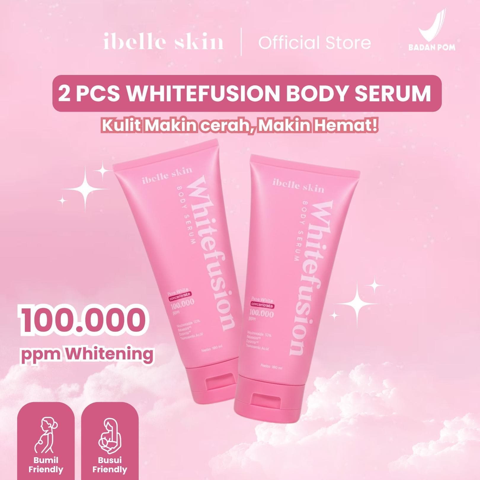 Foto produk (2 PCS) Whitefusion Body Serum | Whitening Complex 100.000 ppm, Niacinamide 10%, Melazero️ - ibelle skin