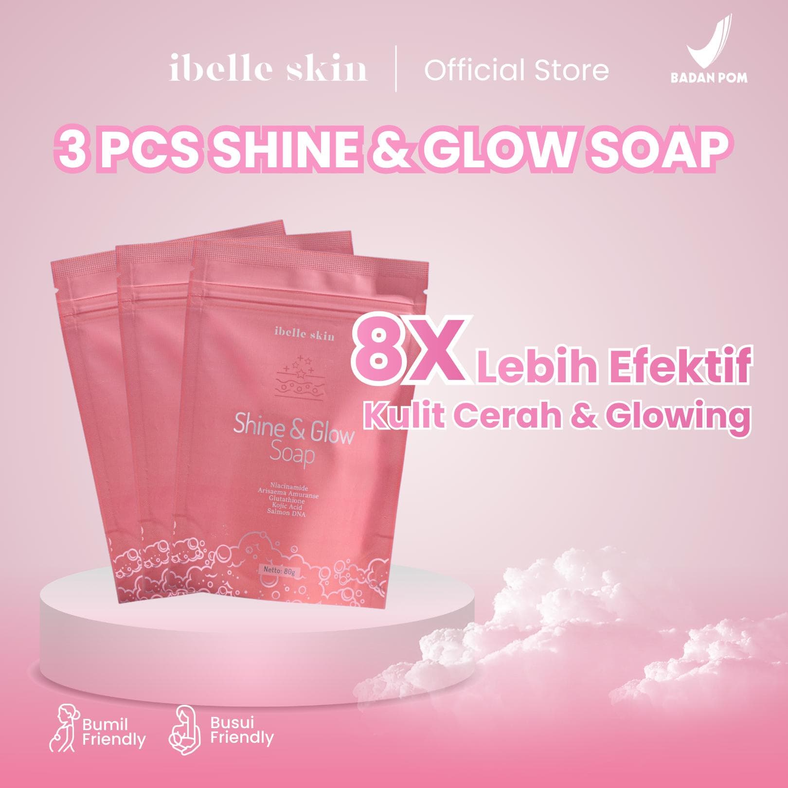Foto produk (3 Pcs) Shine & Glow Soap | Gluta Soap | Sabun Mencerahkan Badan | Niacinamide, Salmon DNA, dll - ibelle skin