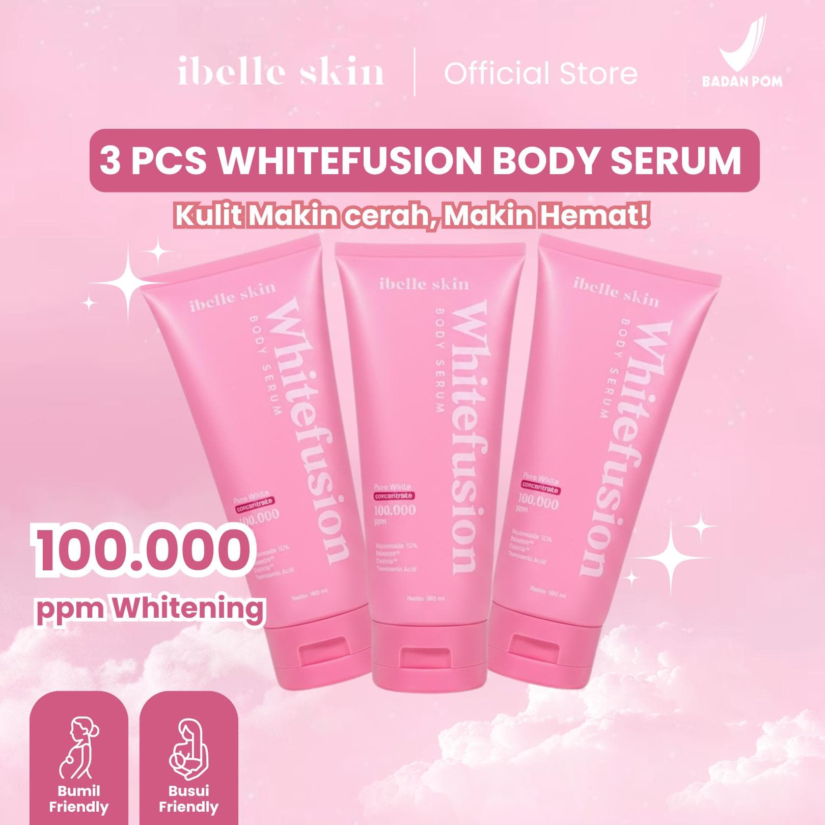 Foto produk (3 PCS) Whitefusion Body Serum | Whitening Complex 100.000 ppm, Niacinamide 10%, Melazero️ - ibelle skin