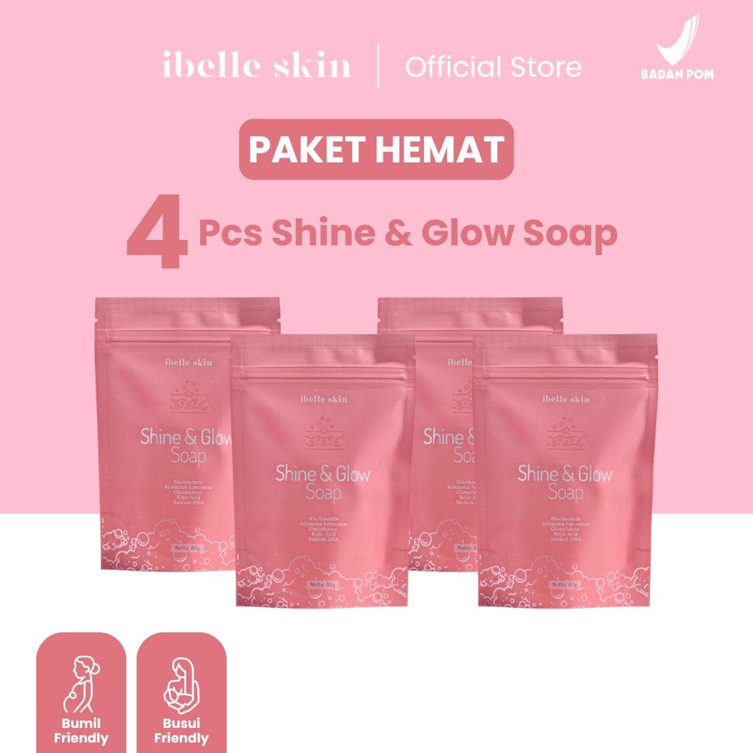 Foto produk (4 Pcs) Shine & Glow Soap | Gluta Soap | Sabun Mencerahkan Badan | Niacinamide, Salmon DNA, dll - ibelle skin