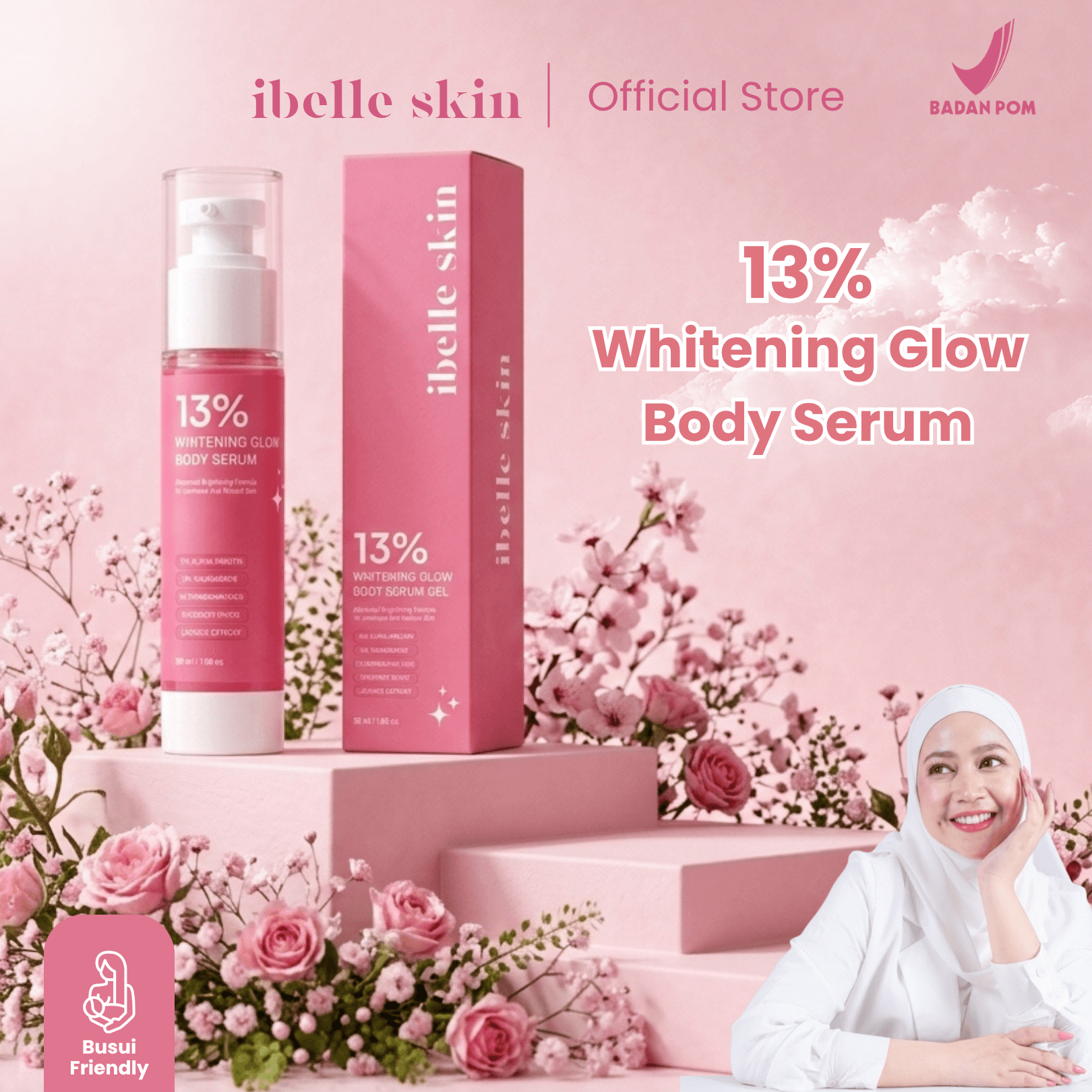 BIFUS | 13% Whitening Glow Body Serum Gel | Alpha Arbutin 10%, Niacinamide 2%, Tranexamic Acid 1% | Mencerahkan & Meratakan Warna Kulit | IBELLE SKIN