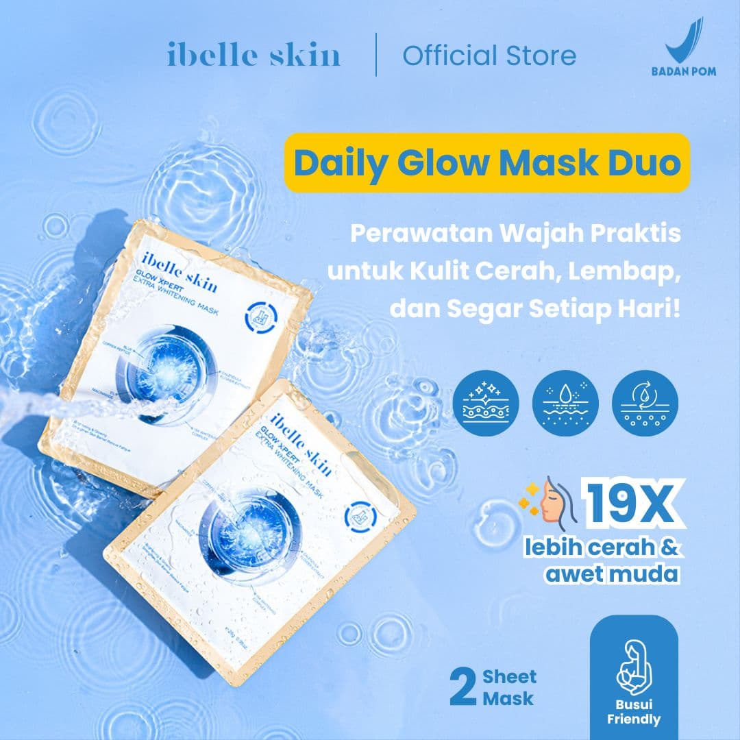 (2 Pcs) Masker Wajah 19X Whitening Complex, 5% Niacinamide, & Blue Copper Peptide | Glow Xpert Extra Whitening Sheet Mask