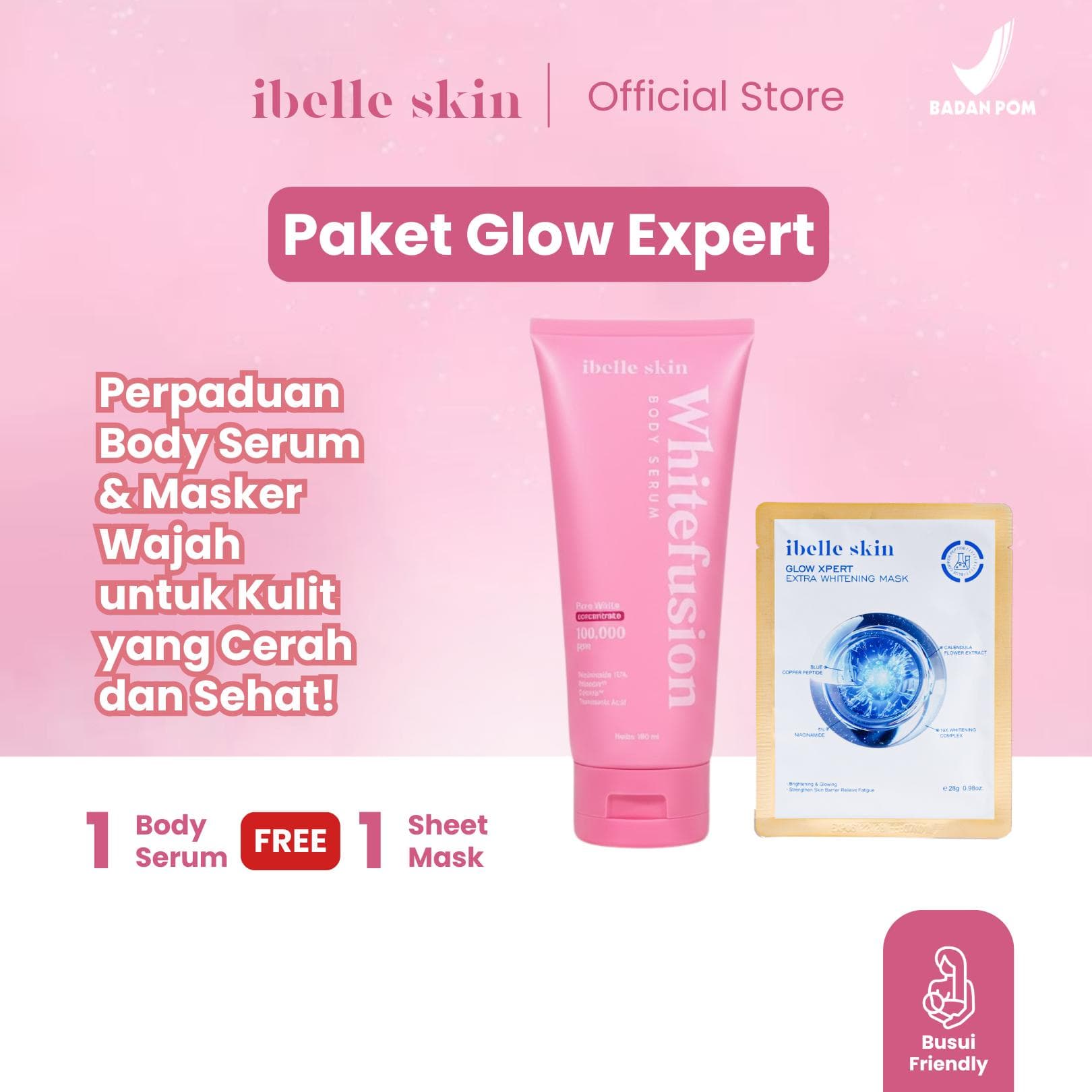 Foto produk Paket Glow Expert – (1 Pcs) Body Serum + (1 Pcs) Masker 19X Whitening Complex | 10% Niacinamide, Tranexamic Acid, Cysteamine - ibelle skin