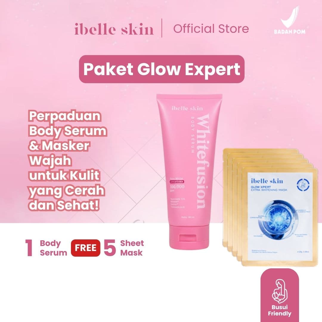 Foto produk Paket Glow Expert – (1 Pcs) Body Serum + (5 Pcs) Masker 19X Whitening Complex | 10% Niacinamide, Tranexamic Acid, Cysteamine - ibelle skin