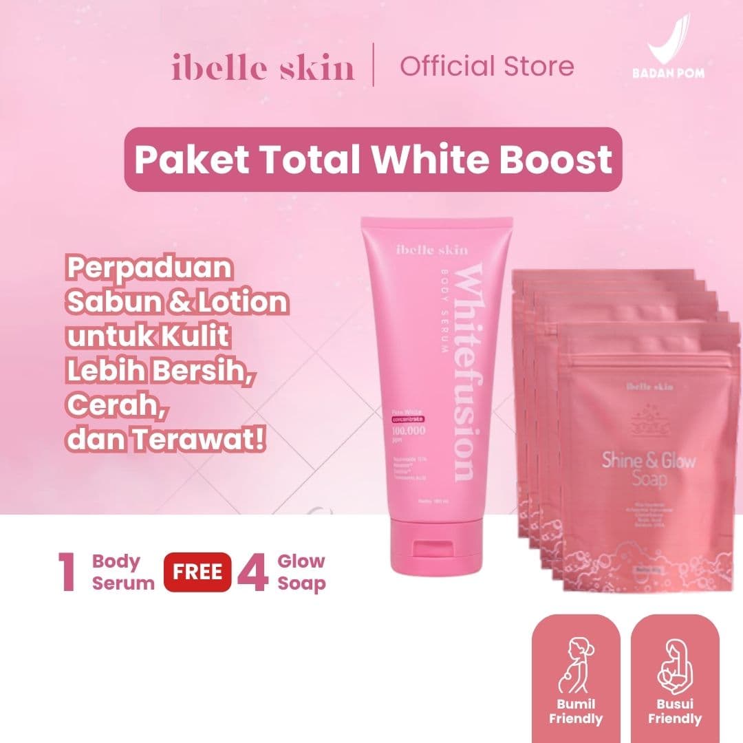Foto produk Paket Total White Boost Body Care – Sabun & Body Serum | (1 Pcs) Body Serum + (4 Pcs) Glow Soap - ibelle skin